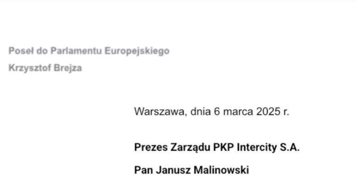 Społeczeństwo2, Interwencja Europosła Brejzy dodatkowych połączeń Intercity Inowrocław Warszawa - zdjęcie, fotografia