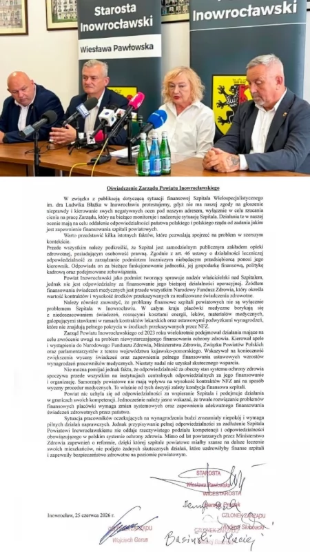 Oświadczenie Zarządu Powiatu Inowrocławskiego